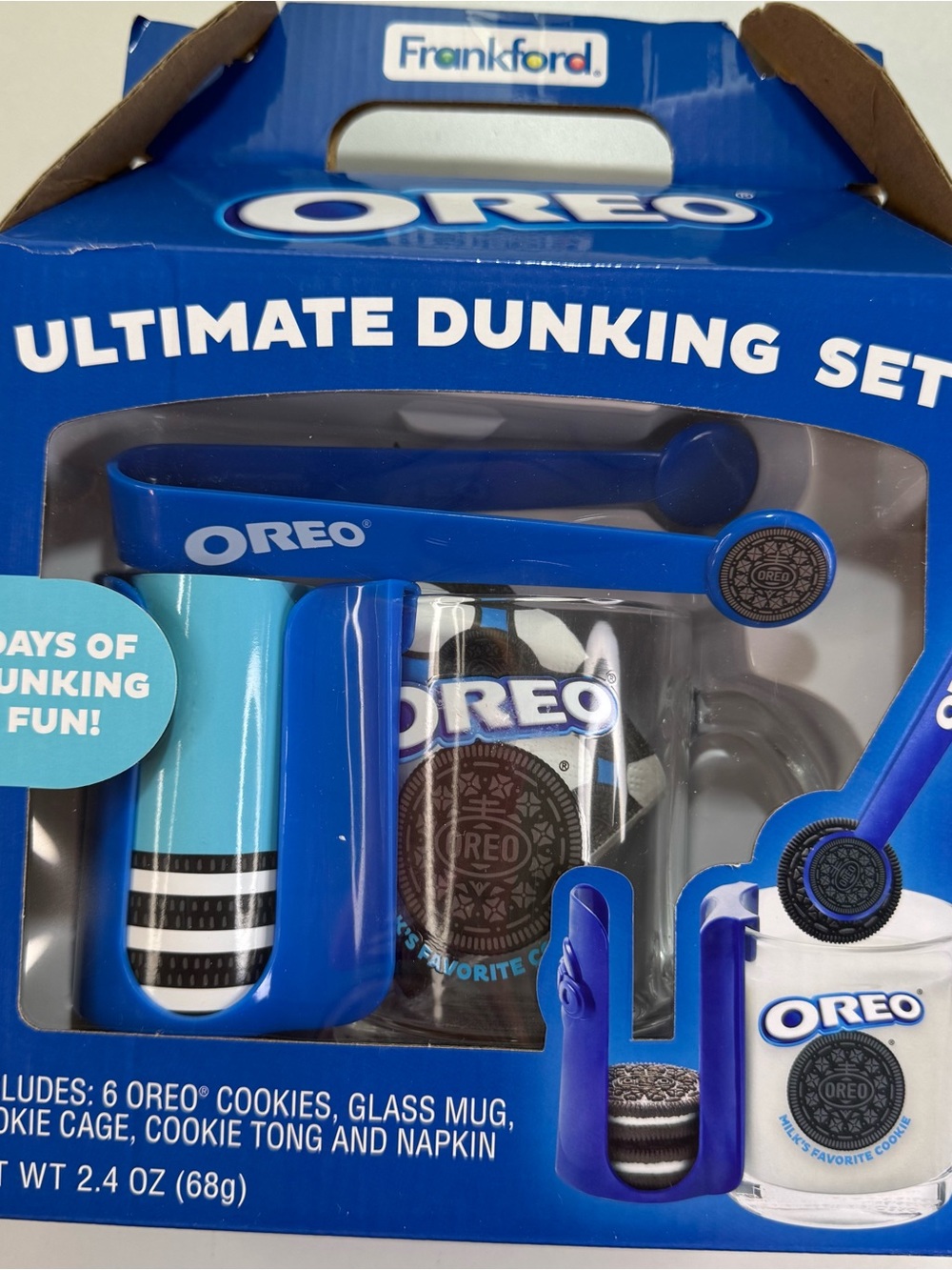 Frankford Oreo Ultimate Dunking Set Glass Mug Cookie Cage Tong Napkin Cookies